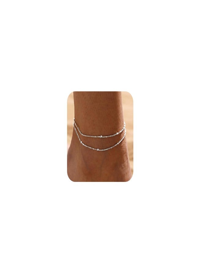 LEXODY Silver/Gold Anklets for Women, Sterling Silver Evil Eye Ankle Bracelets for Women Trendy Dainty Waterproof Anklets Set Adjustable Layered Anklet Bracelets for Women Jewelry Gift - Image 1